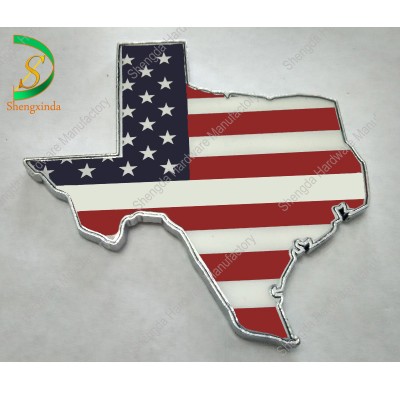 Custom USA map flag car decal emblems and texas auto car metal badges with blue ribbon