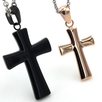 Metal Mary Cross necklace Black and Rose Gold Jewelry God Bless Us